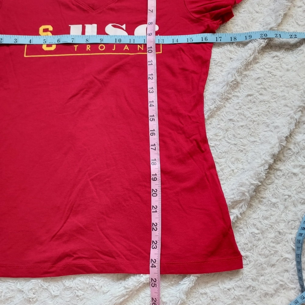 USC Trojans Red V-neck Capped sleeve t-shirt Academia University "Fight On" - Picture 6 of 6